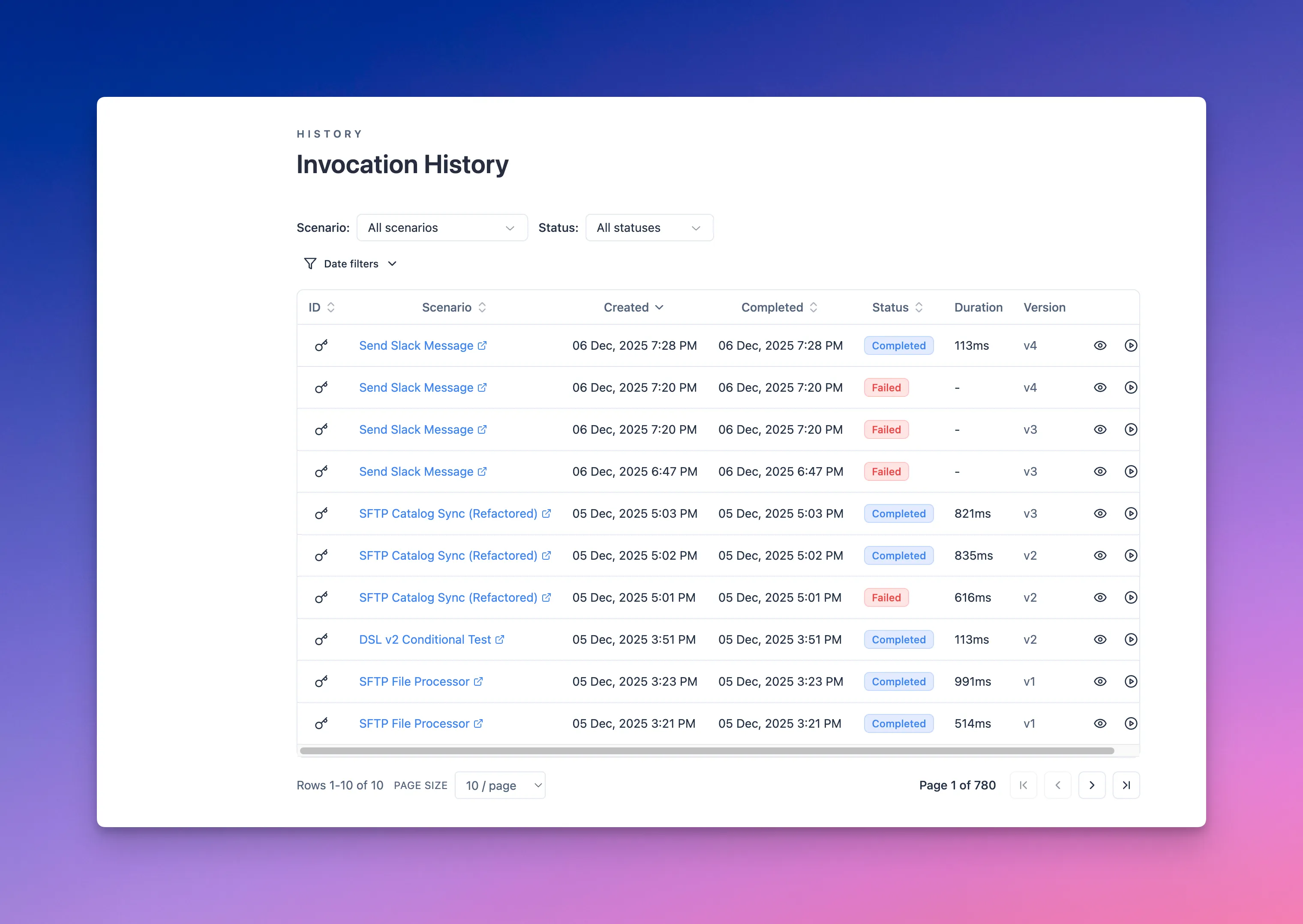 Invocation History View